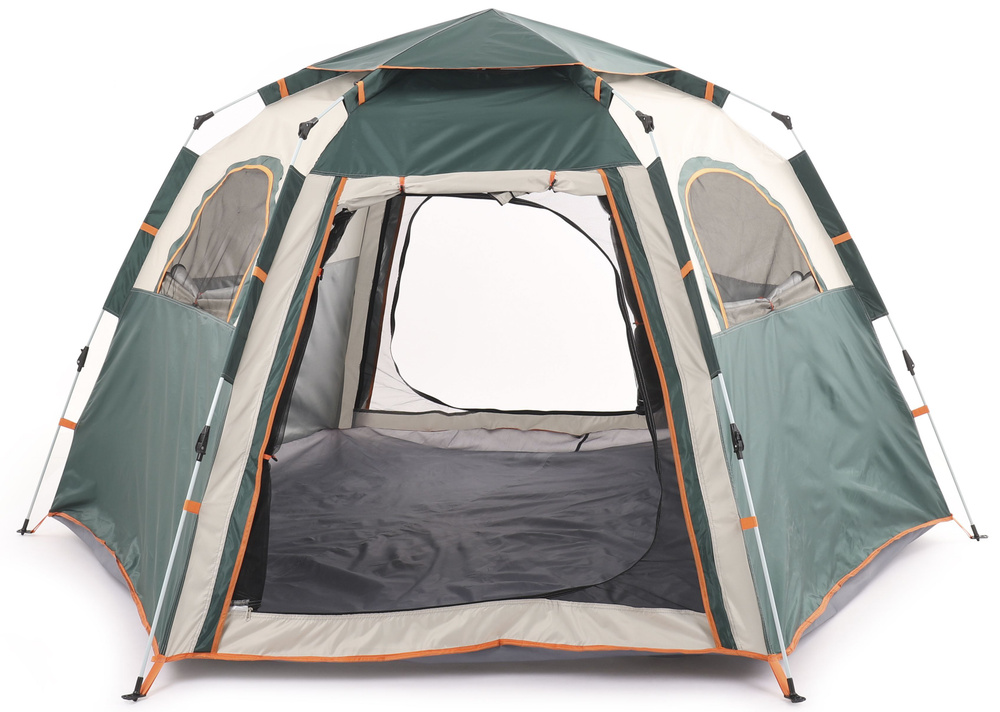 Палатка туристическая 4 местная 280х240х155см, шатер, автоматическая, двухслойная, шестиугольная, колышки, #1