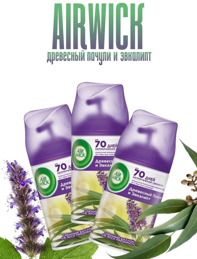 Сменный баллон для освежителя воздуха AirWick Freshmatic "Древесный пачули и эвкалипт", 250 мл, 3 шт #1