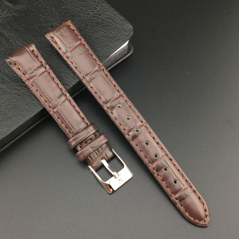Ремешок для часов кожаный 14 мм коричневый, под рептилию, 1 шт  #1