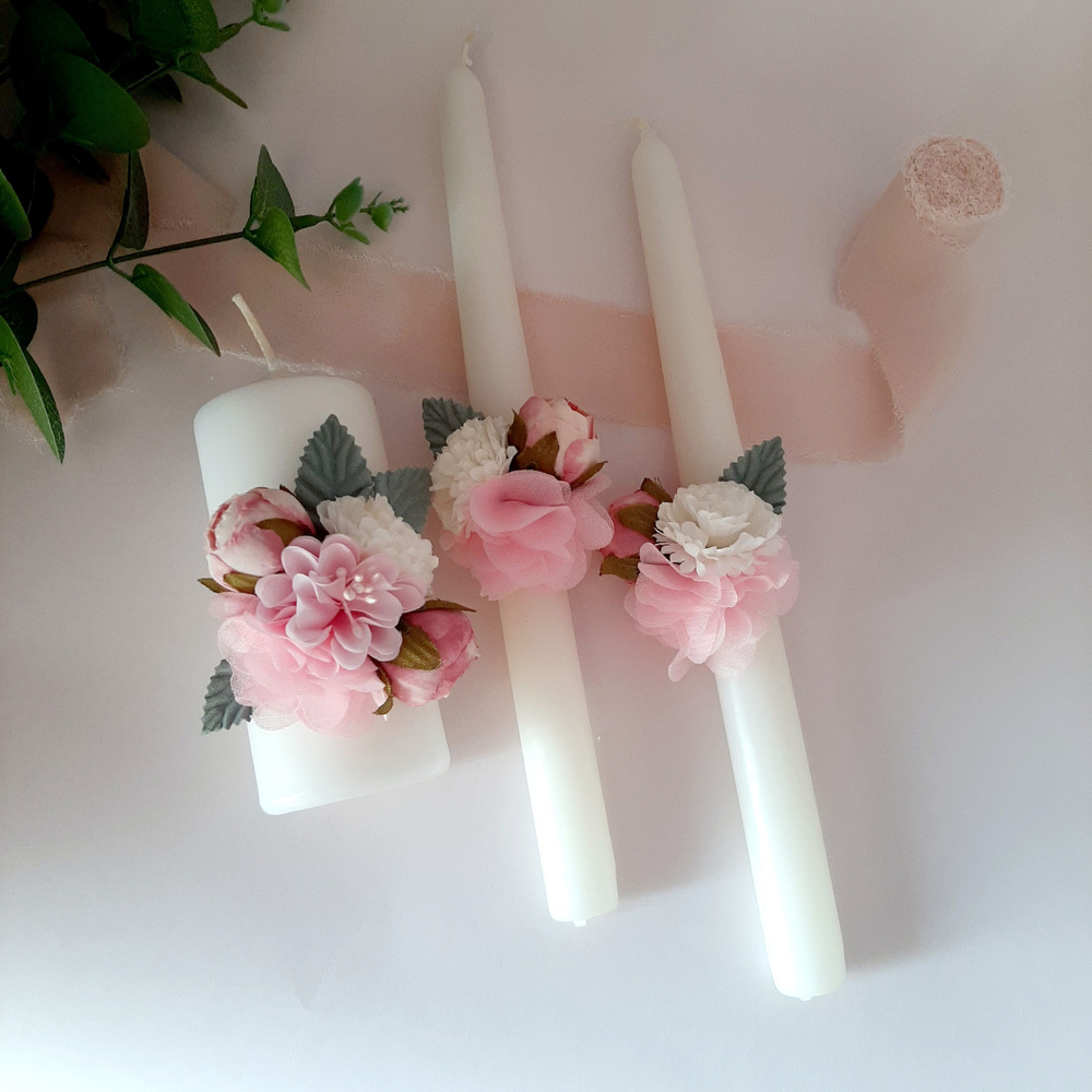 Набор свадебных свечей "Семейный очаг" Розы розовые #1