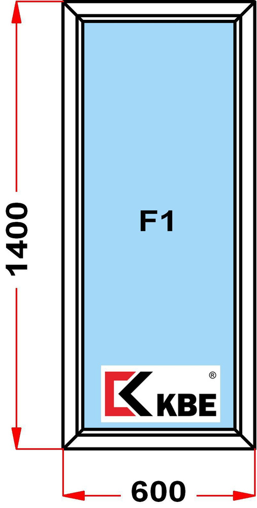 Окно пластиковое KBE 58 мм (1400 x 600), не открывающееся, стеклопакет из 2х стекол  #1
