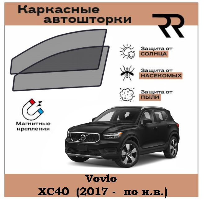 Автошторки RENZER для Volvo XC40 (2017 - н.в.) Передние двери на МАГНИТАХ. Сетки на окна, шторки, съемная #1