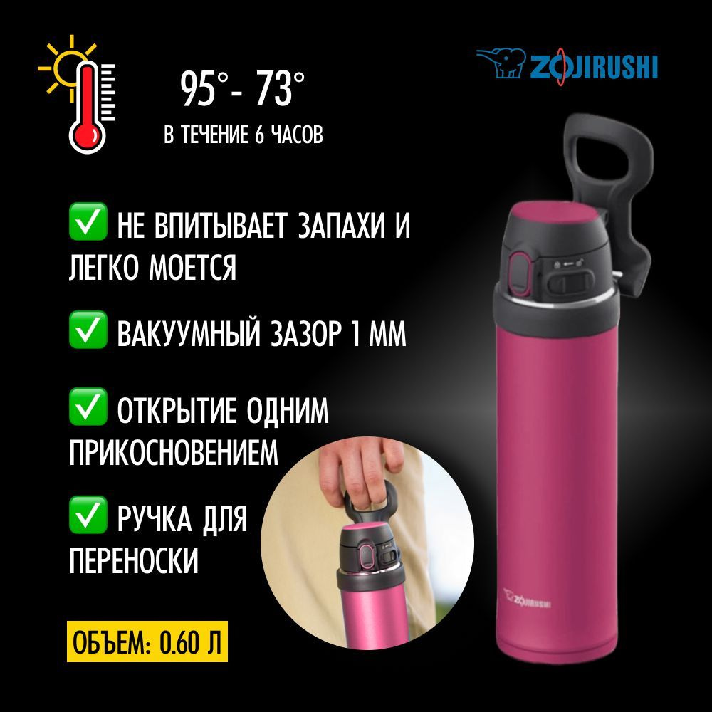 Термокружка для кофе, чая, воды Zojirushi SM-QAF60-RK 0.60 л Hibrius Red (удобно в автомобиле)  #1