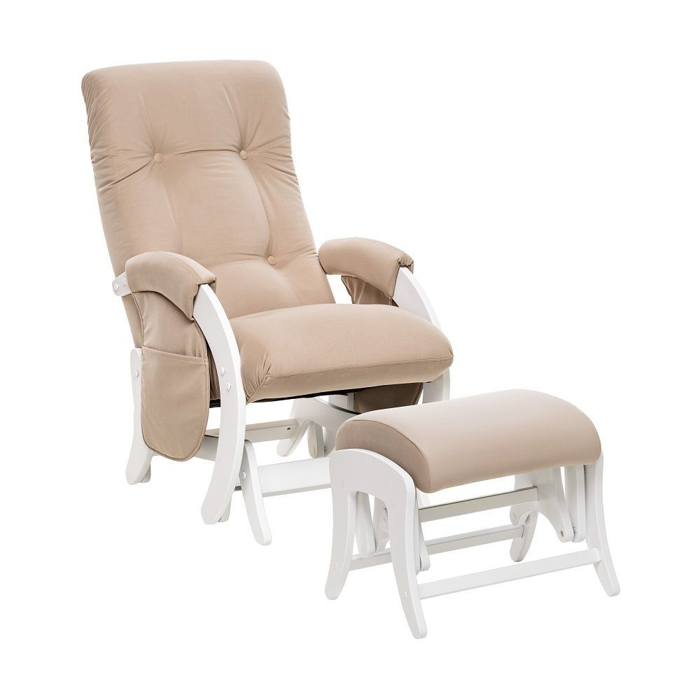 Кресло для отдыха Milli Smile с карманами и Пуфик Milli Uni, комплект, Молочный дуб, велюр бежевый V #1