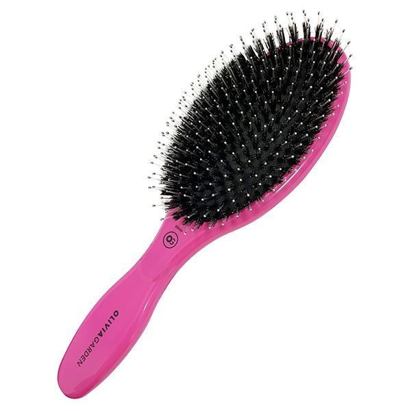 Щетка Olivia Garden EXPERT CARE OVAL Boar&Nylon Bristles Silver, розовая #1