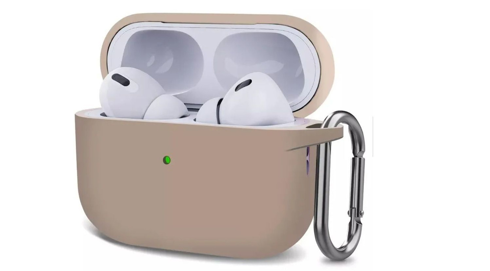 Чехол силиконовый для Air Pods Pro2 с карабином, бежевый #1