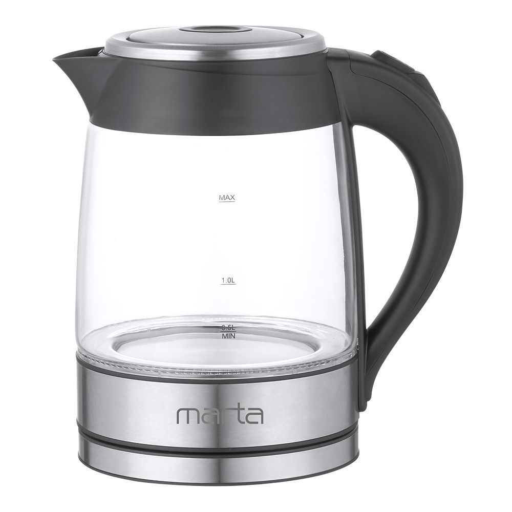 Чайник электрический MARTA MT-4626 стеклянный с датчиком температуры/ электрочайник, черный. Уцененный #1
