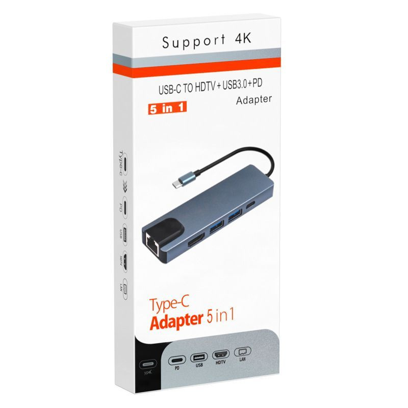 Переходник Type C на HDMI + USB 3.0 2 разъёма + разъём RJ45 для подключения по локальной сети для MacBook #1