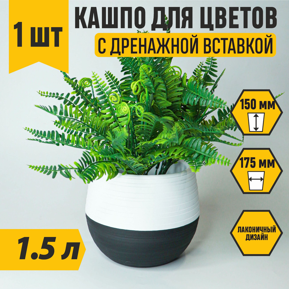 Кашпо для цветов и растений 1,5 л, горшок для кактусов, фиалок, суккулентов, 1 шт  #1