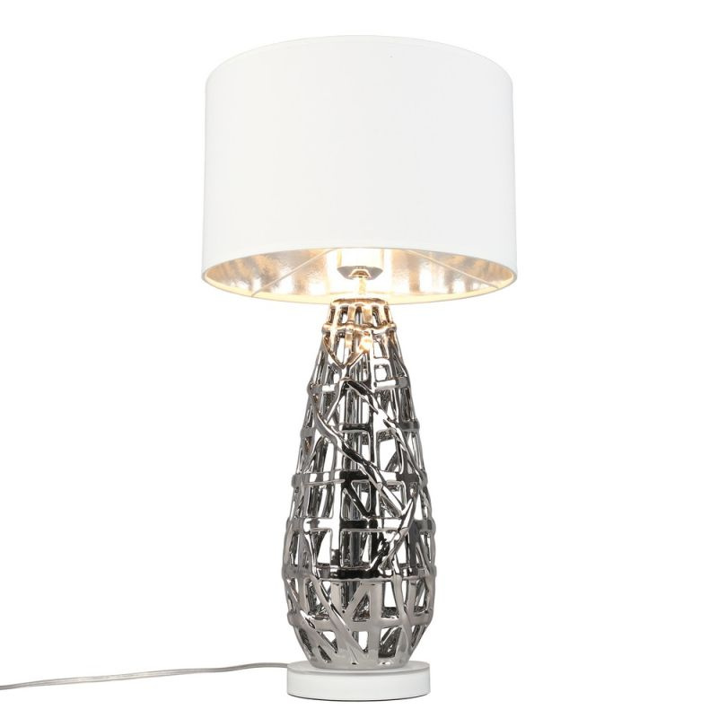 Настольная лампа Omnilux Borselli OML-19414-01, Накаливания, E27, Ткань/Белый, Керамика/Хром, Модерн, #1