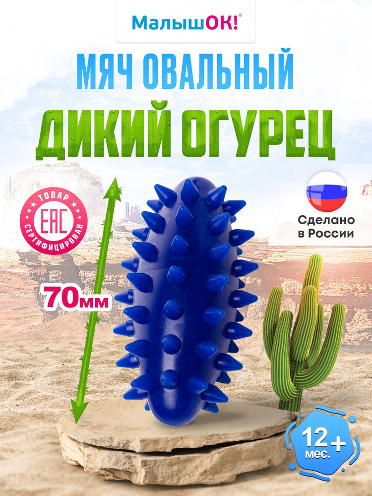 Мяч массажный, овальный ДИКИЙ ОГУРЕЦ МИНИ, Синий, в подарочной упаковке  #1