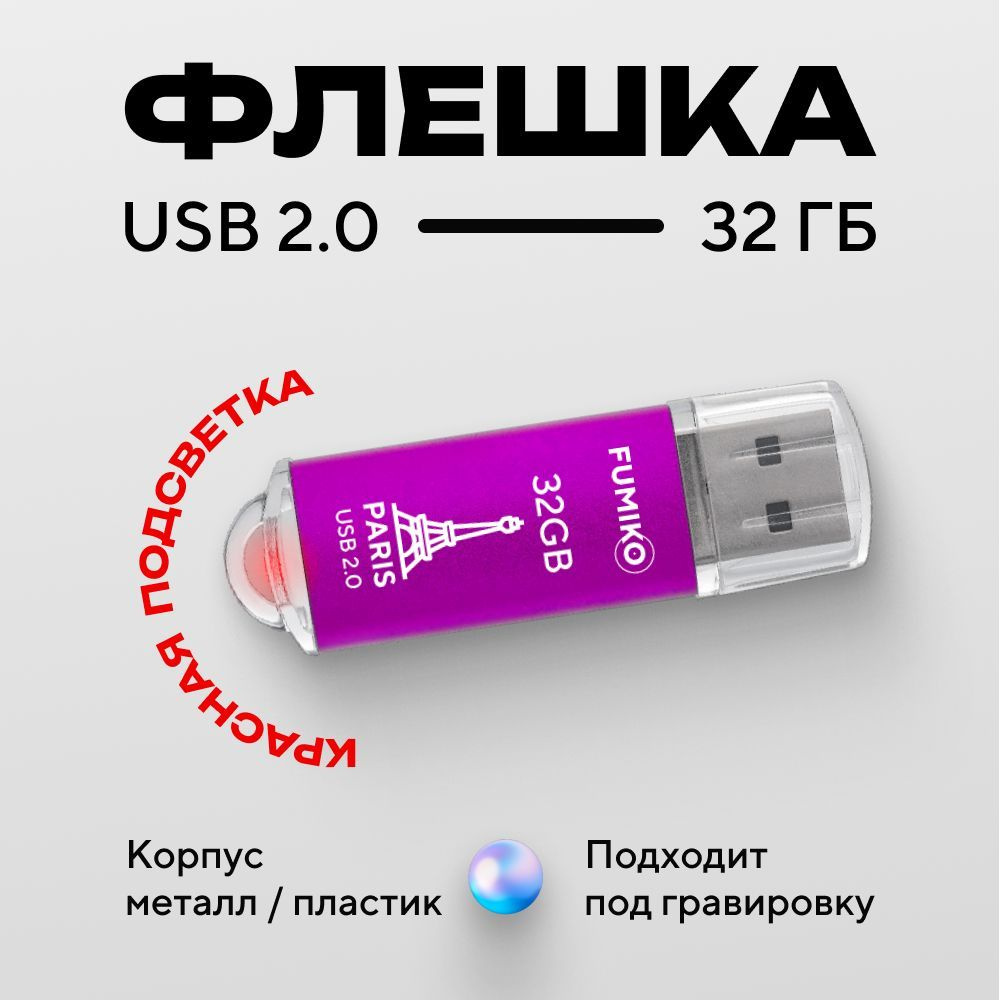 Флешка FUMIKO PARIS 32гб розовая (USB 2.0, в пластиковом корпусе, с индикатором)  #1