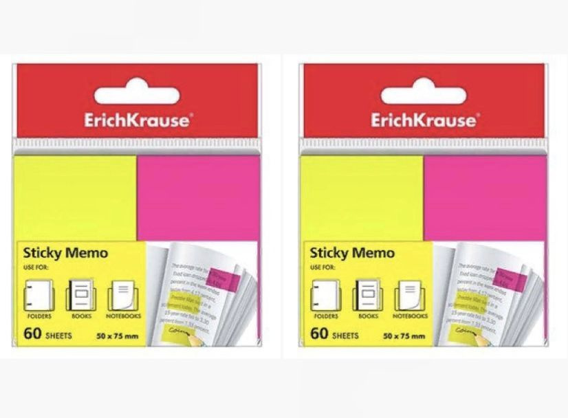 Стикеры-закладки ErichKrause пластиковые 2 цвета, 50х75 мм, 2 уп #1