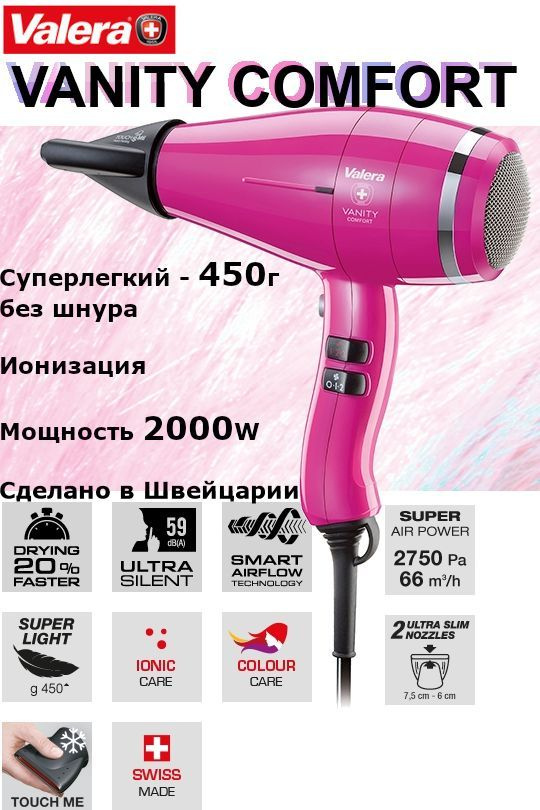 Фен для волос профессиональный Valera Professional Vanity Comfort Hot Pink Rotocord VA 8601 RC HP  #1