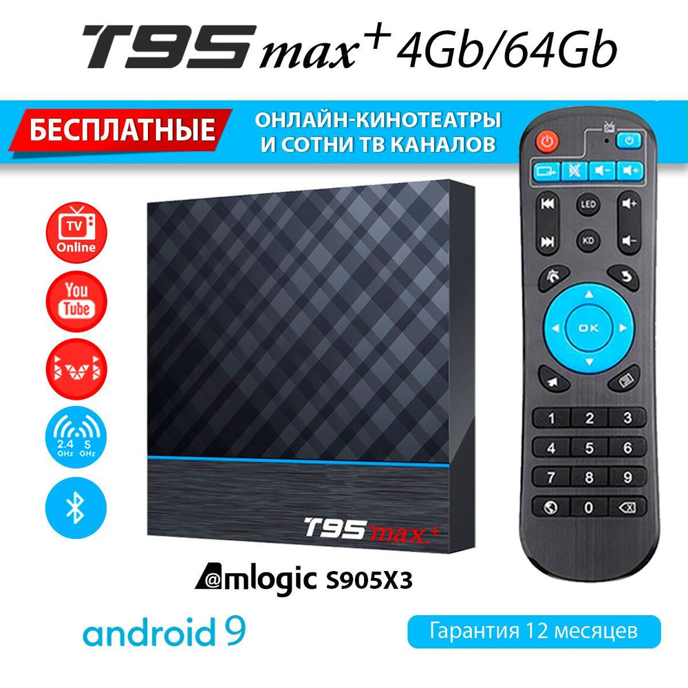 Медиаплеер T95 MAX, HDMI, RJ-45 Ethernet, USB, 3.5 мм, DC 5.5 мм, Android  купить по низкой цене с доставкой в интернет-магазине OZON (1099764181)