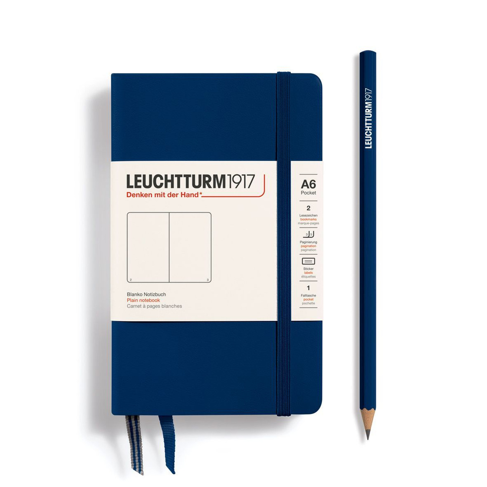 Блокнот Leuchtturm1917 A6, нелинованный темно-синий + фирменный карандаш в подарок  #1