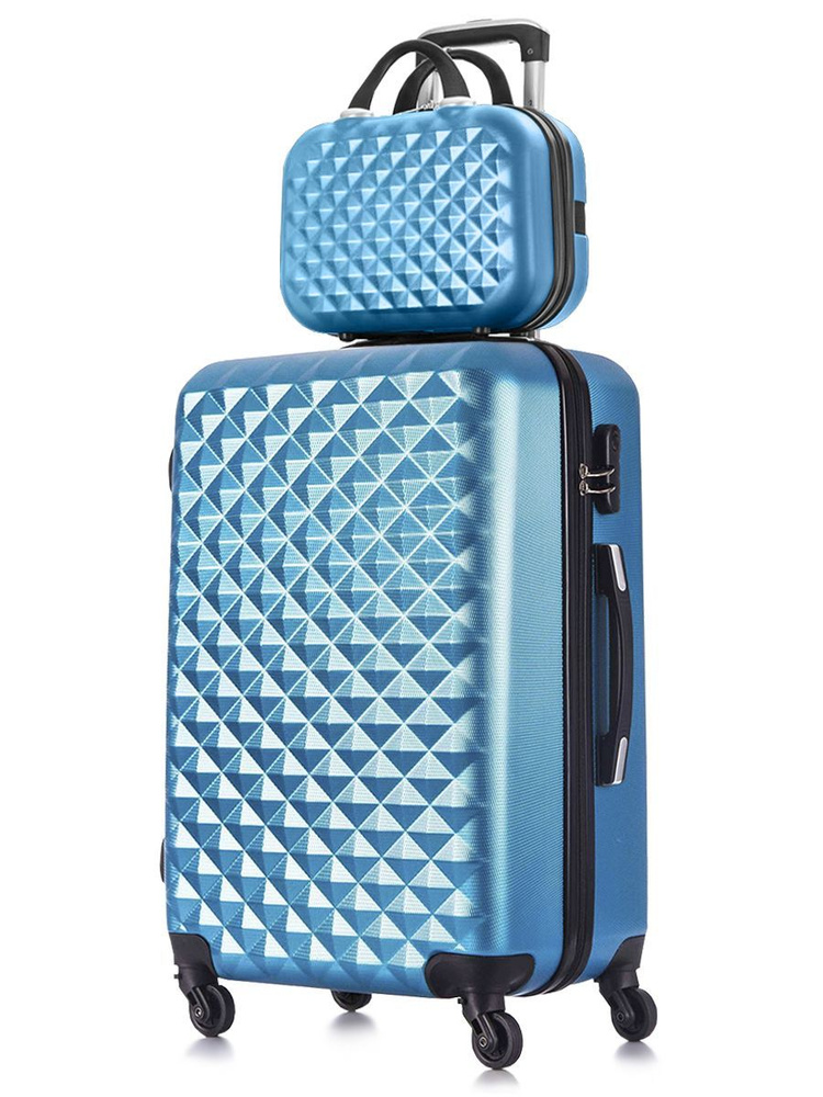 Набор чемодан на колесах M средний + бьюти-кейс, голубой #1