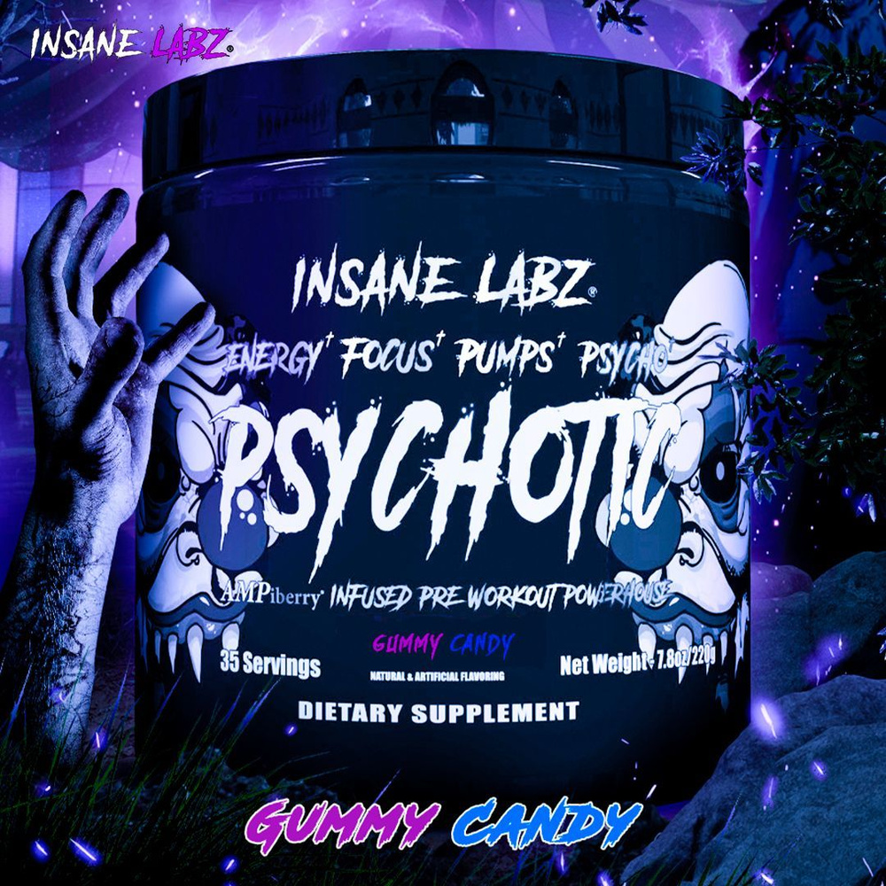 Предтренировочный комплекс Психотик блек Insane Labz Psychotic Black, Gummy Candy, 35 порций  #1