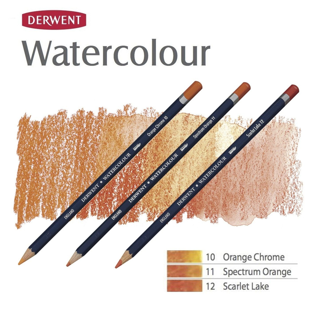 Комплект карандашей акварельных Derwent "Watercolour" Оранжевые оттенки (№10, 11, 12)  #1