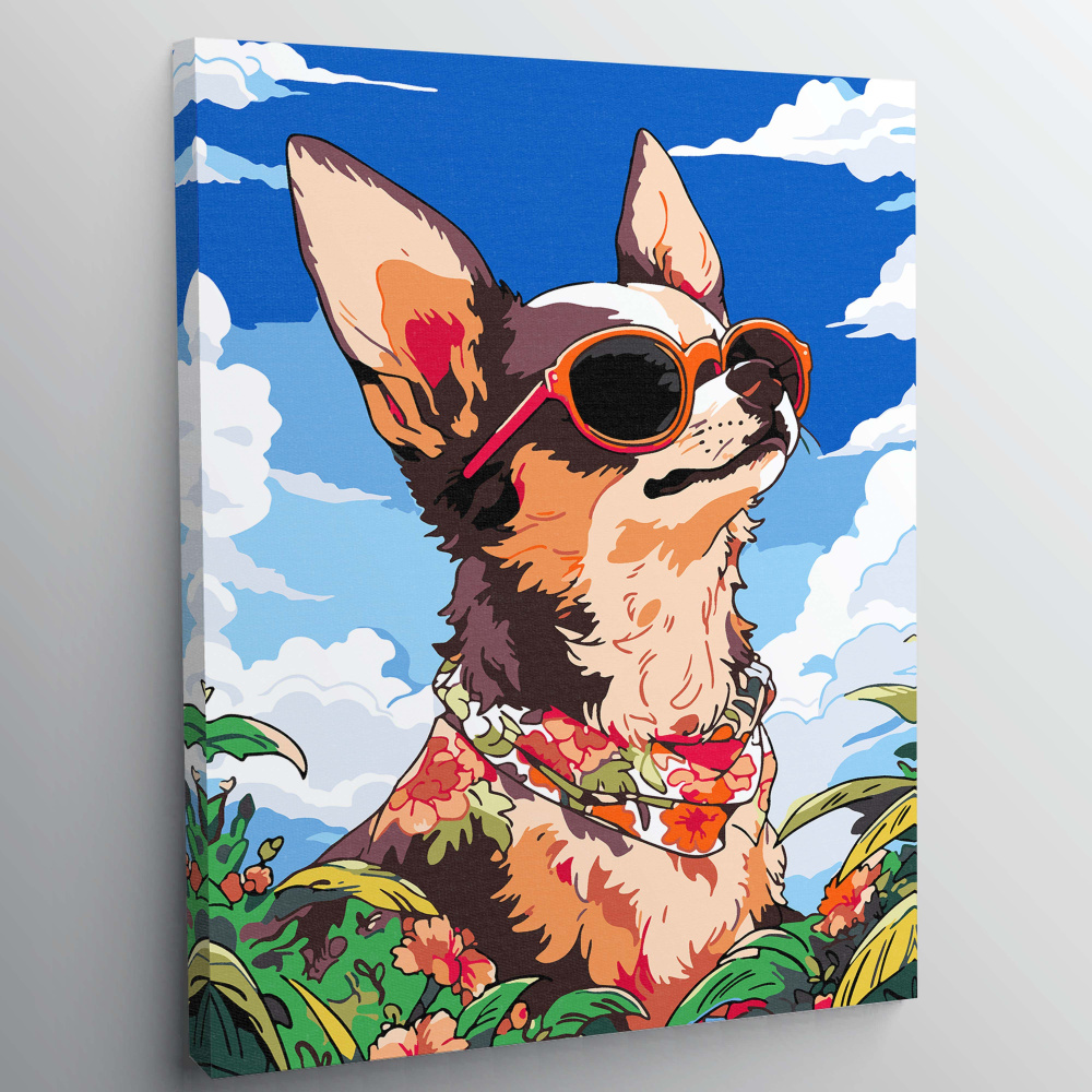 Картина по номерам, холст на подрамнике - Чихуахуа в цветах - Животные 30x40 см.  #1