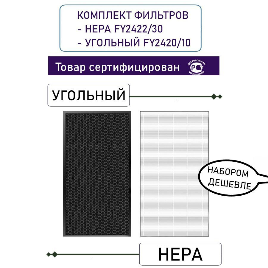 Комплект фильтров для очистителя воздуха: HEPA FY2422 /30 и угольный FY2420 /30, совместимый с Philips #1