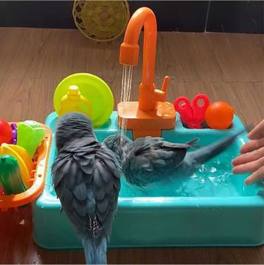 Ванночка-купалка с фонтаном и игрушками для попугаев+16 игрушек  #1