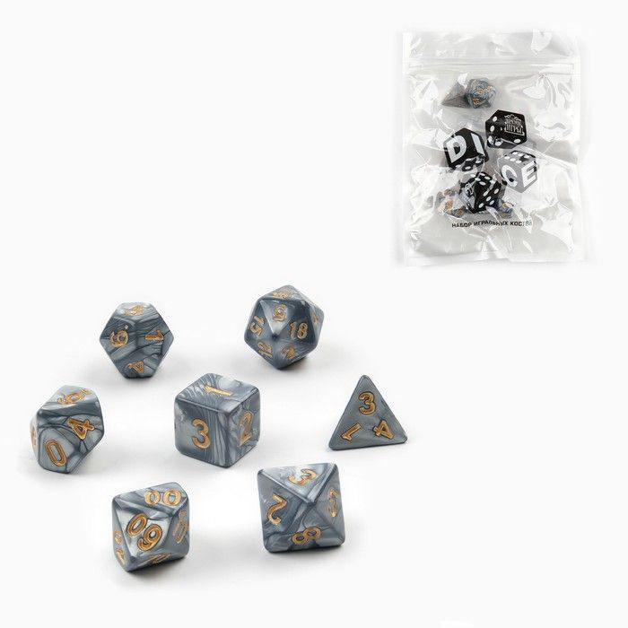 Время игры, Набор кубиков для D&D (Dungeons and Dragons), серый, 7 штук в наборе  #1