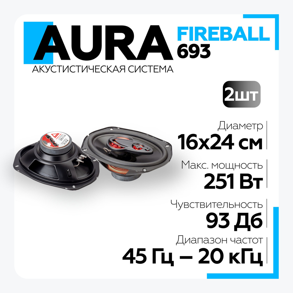 Акустическая система Aura FIREBALL-693 овалы 6x9 (16x24см) 3-полосная  #1