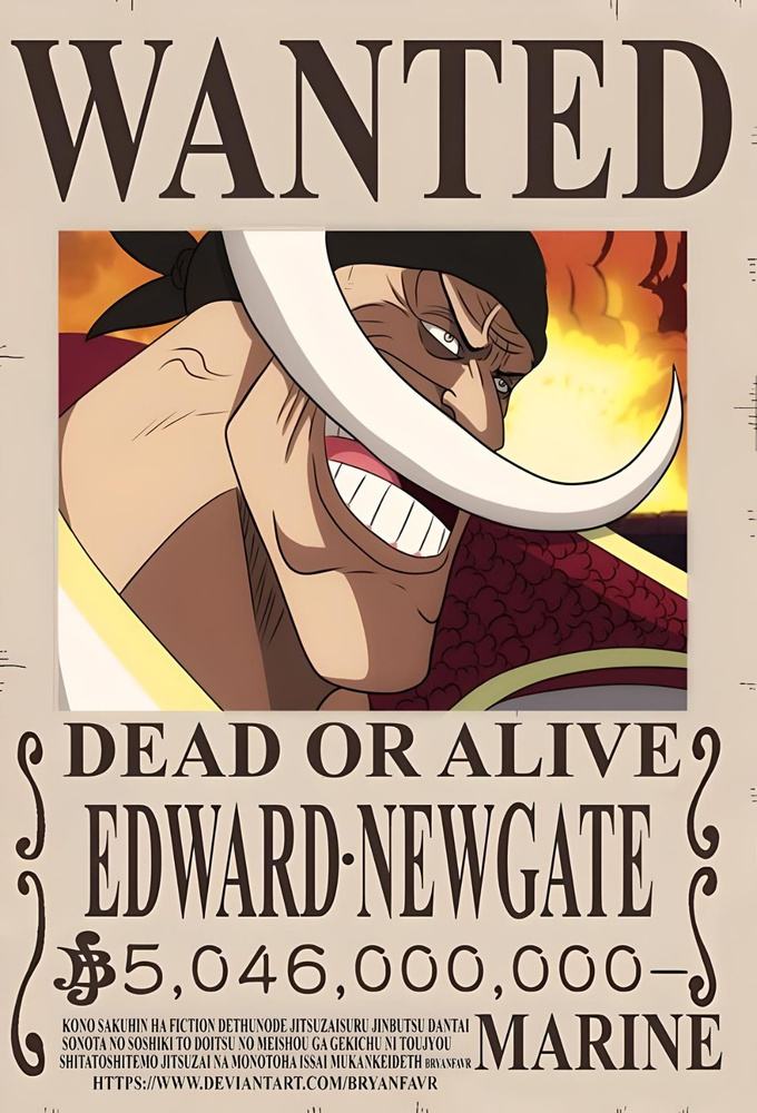 Постер Плакат One Piece Ван Пис Розыскные Листовки Wanted Edward Newgate  #1