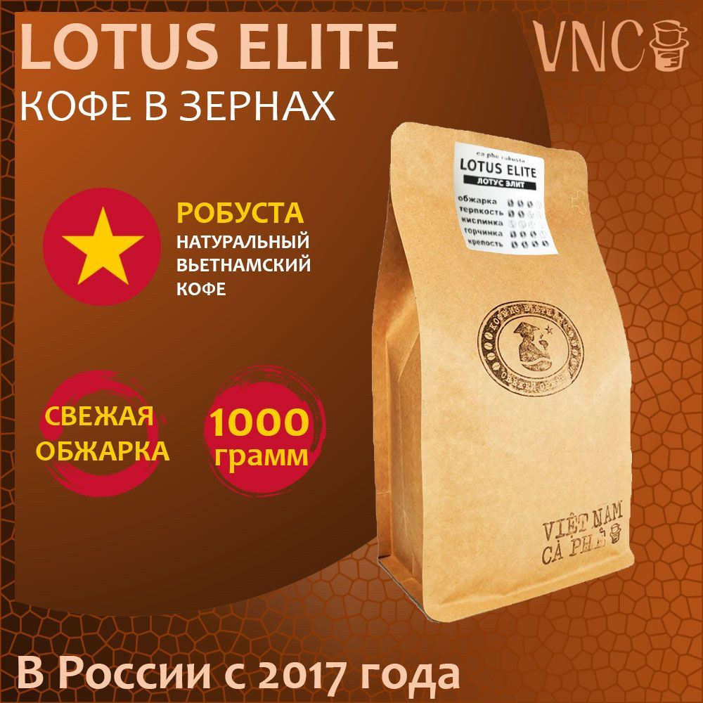 Кофе в зернах Lotus Elite VNC, 1 кг, свежая обжарка, премиальная робуста из Вьетнама  #1