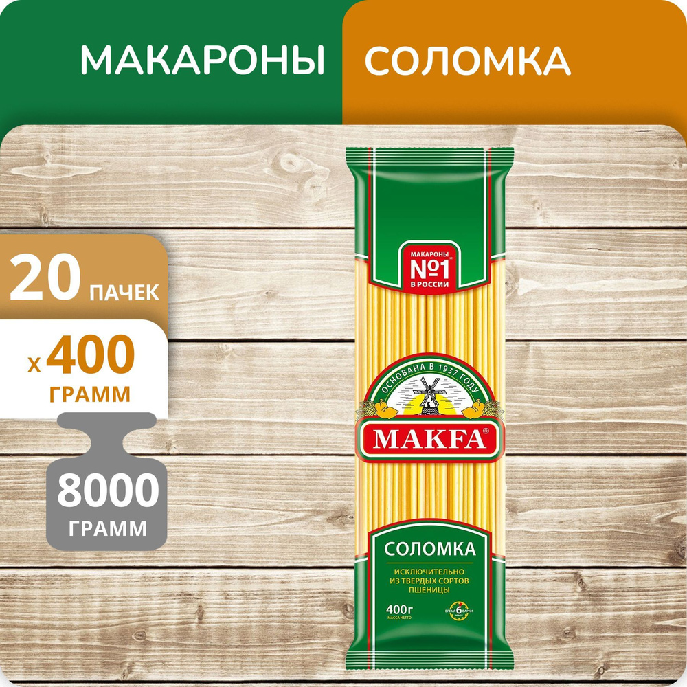 Упаковка 20 пачек Макароны длинные "Соломка" Макфа 400г #1