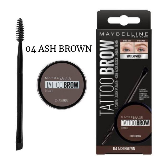 Maybelline New York Водостойкая помада для бровей TATTOO BROW POMADE, оттенок 04 ASH BROWN  #1