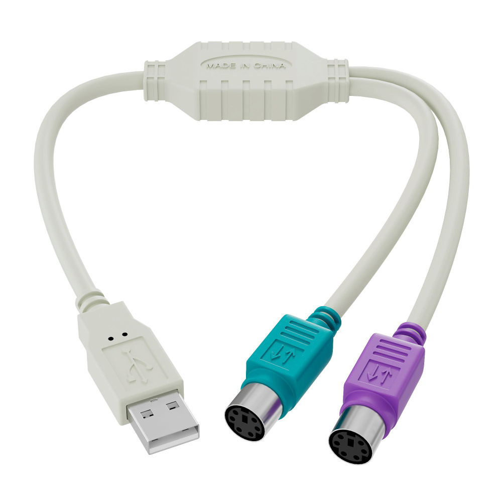 Gsmin Кабель для подключения периферийных устройств USB 2.0 Type-A/PS/2, белый  #1