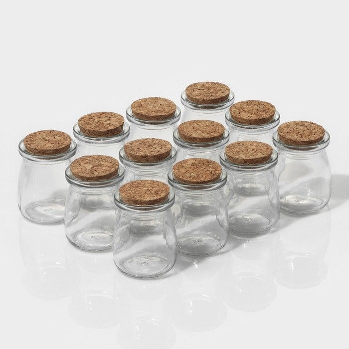 Набор стеклянных баночек для сыпучих продуктов с пробковой крышкой Доляна "Парфе", 100 мл, 5,7х7 см, #1