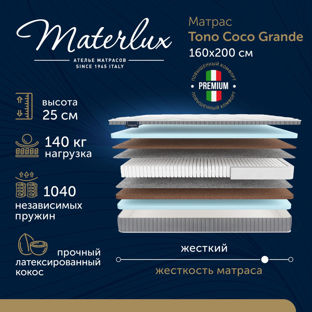 Матрас MaterLux TONO COCO GRANDE 160х200, независимые пружины #1