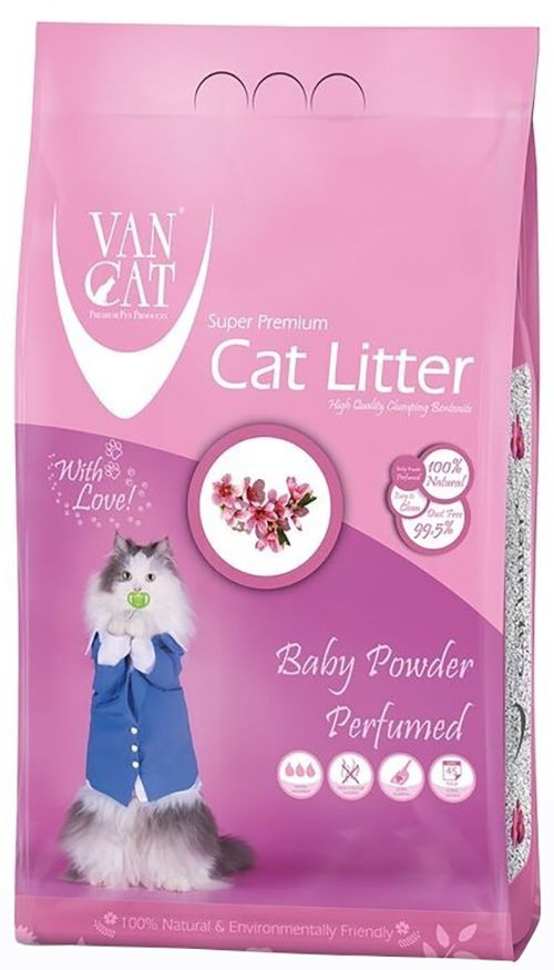 Van Cat Комкующийся наполнитель без пыли с ароматом Детской присыпки, пакет (Baby Powder)UNRI003, 5 кг #1