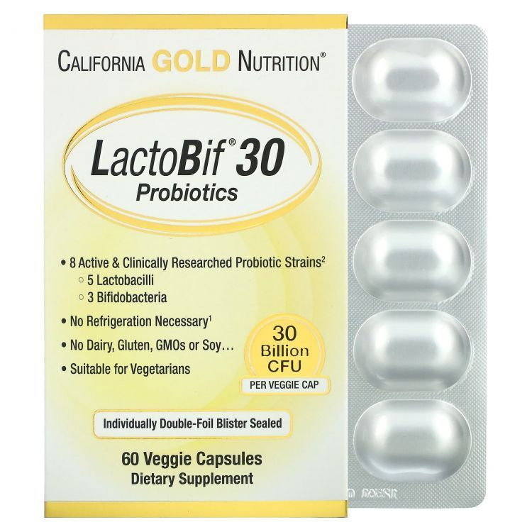 California Gold Nutrition, Пробиотики LactoBif, 30 млрд КОЕ, 60 овощных капсул  #1