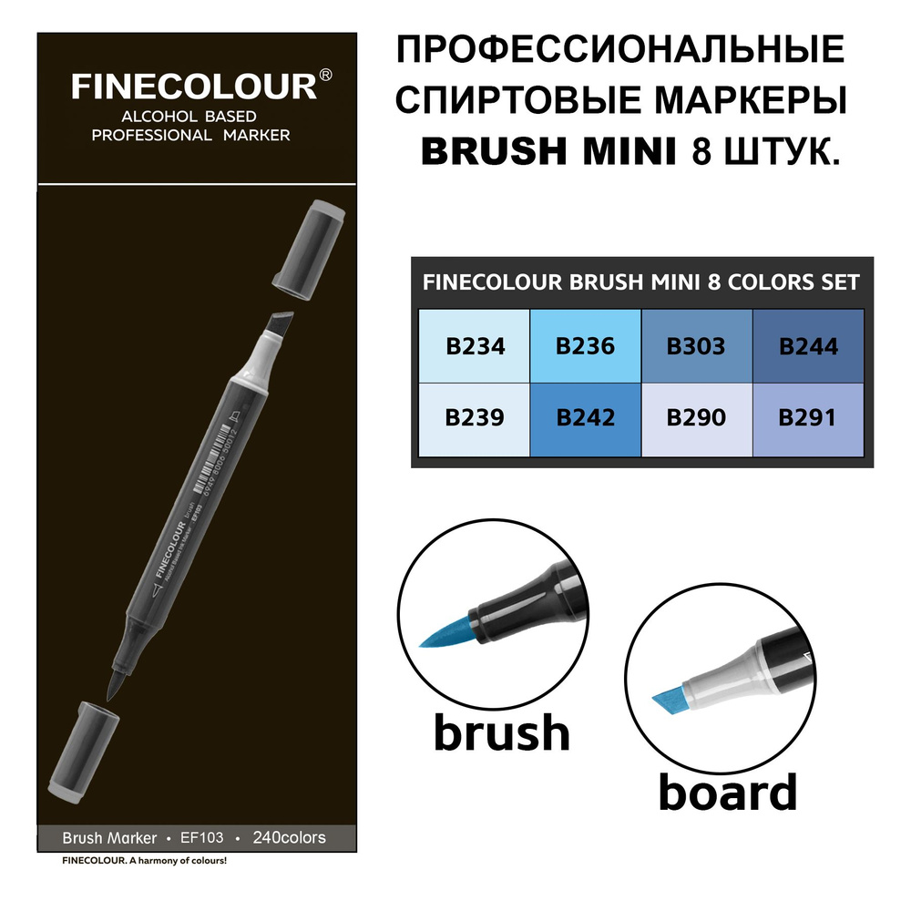 Спиртовые маркеры для скетчинга Finecolour Brush mini SET B, 8 шт. #1