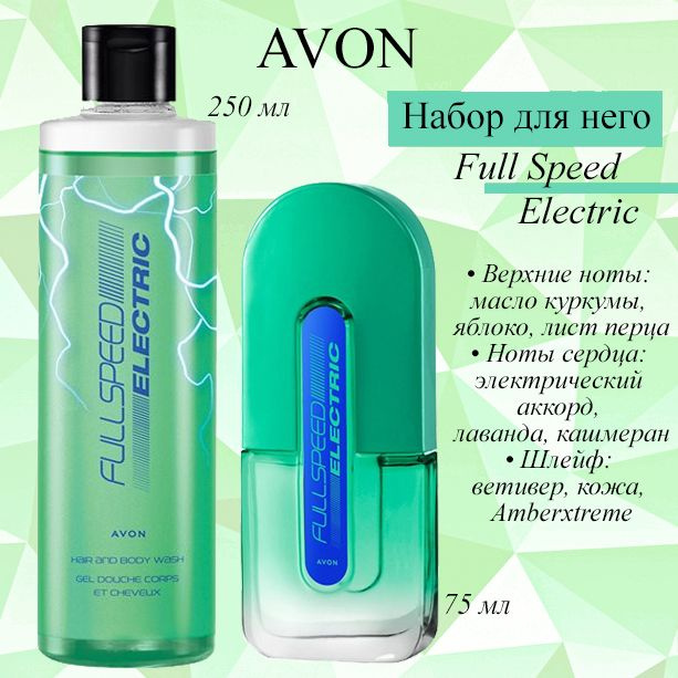 AVON/Эйвон Парфюмерный набор Full Speed Electric (Фул Спид Электрик) Туалетная вода 75мл и Гель для душа #1