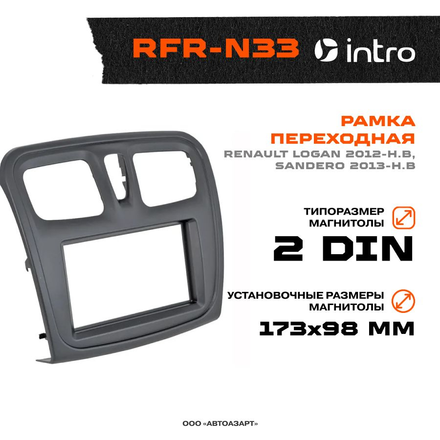 Рамка переходная Renault Logan 2012-н.в / Sandero 2013-н.в / 2Din / Intro RFR-N33 #1