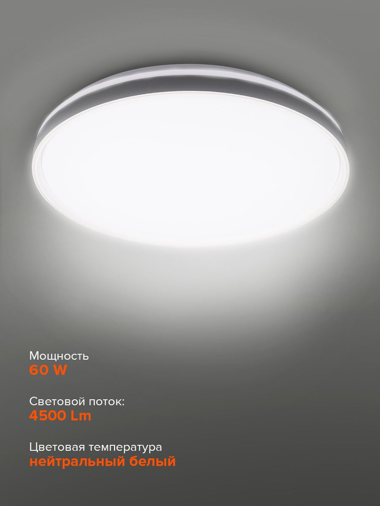 Настенно-потолочный светодиодный светильник Jazzway LUNA 60w 4000K D480х75мм  #1