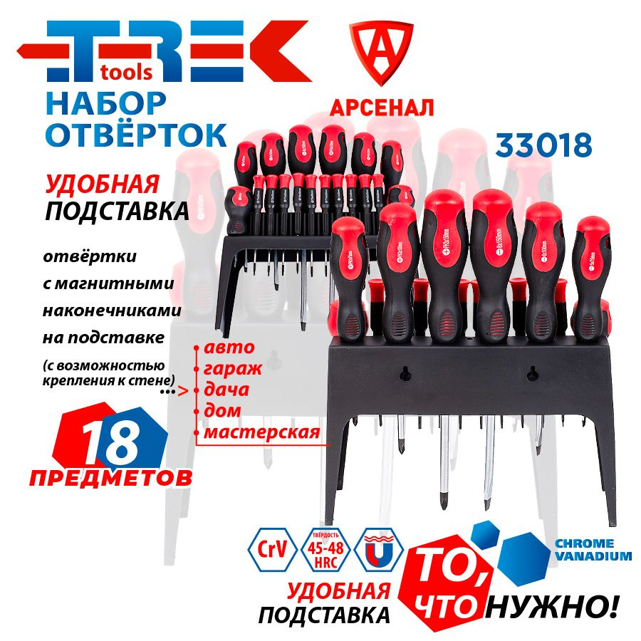 Набор отверток 18 шт. на подставке (магнитные наконечники PH, SL, Torx) TREK TR33018  #1