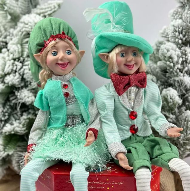 Эльфы девочка и мальчик в зелёных костюмах 50 см. #1