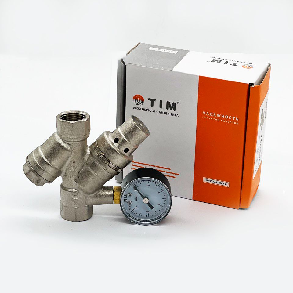 Редуктор (регулятор) давления TIM 1/2" поршневой с манометром и фильтром BF2812A  #1