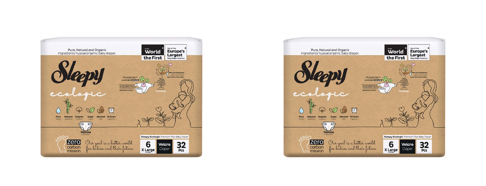 Sleepy Ecologic Детские подгузники Jumbo XLarge, 32 шт., 2 упаковки #1
