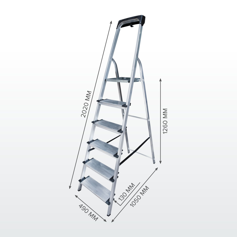 Стремянка алюминиевая с лотком-органайзером Новая Высота NV 1118 1x6, широкая ступень 130 мм.  #1
