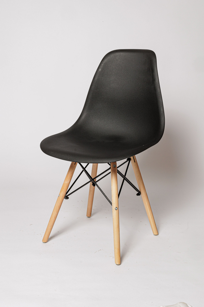 Стул для кухни Eames, стул обеденный, пластиковый, SC - 001 черный, пластиковый, со спинкой  #1