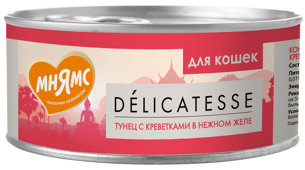 Корм Мнямс Delicatesse (в желе) для кошек, тунец с креветками, 70 г x 12 шт  #1