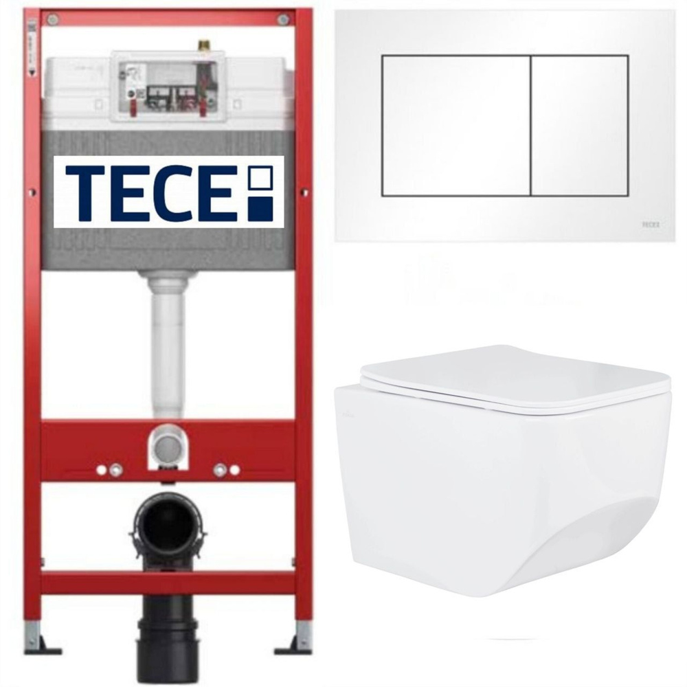Инсталляция TECE base 9400413 с подвесным безободковым унитазом Roxen Boro 530145-01 ,сиденье микролифт/кнопка #1