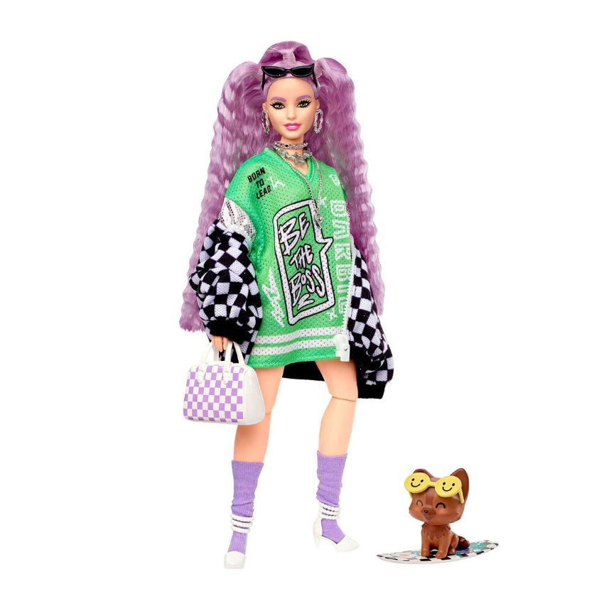 Кукла Mattel Extra Doll HHN10 / Барби Экстра Модная кукла в гоночной куртке с волнистыми лавандовыми #1